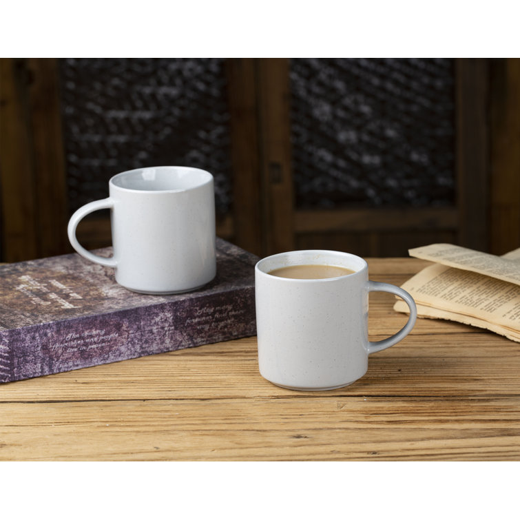 Light Gray Ceramic 14oz Coffee Mugs with Speckled Design, Set of 4