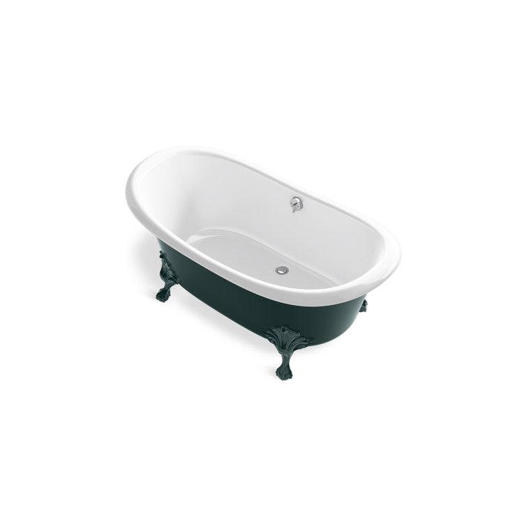 Teal and White Cast Iron Clawfoot Freestanding Bath