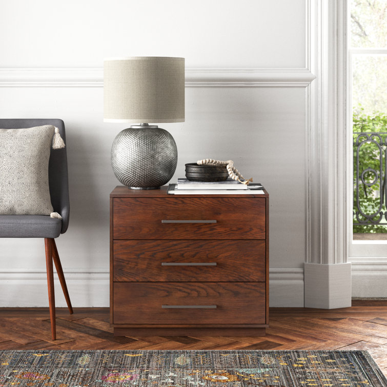 Mallory Dark Brown 3-Drawer Wood Nightstand