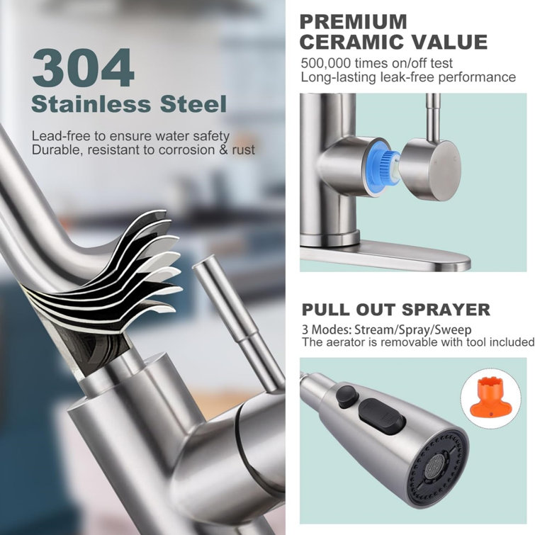 Brushed Nickel High-Arc Kitchen Faucet with Pull-Out Spray