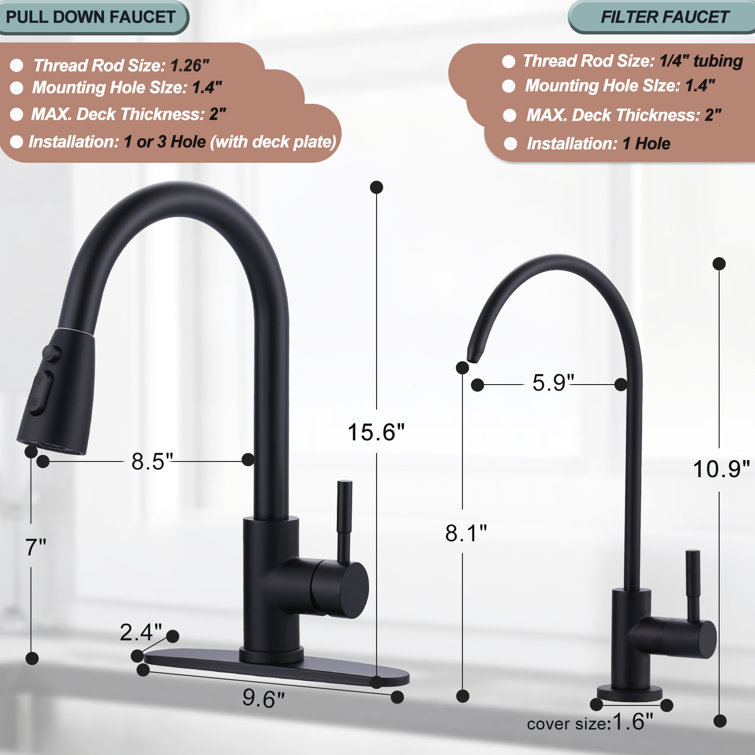 Matte Black Stainless Steel Pull-Down Kitchen Faucet with Water Filter