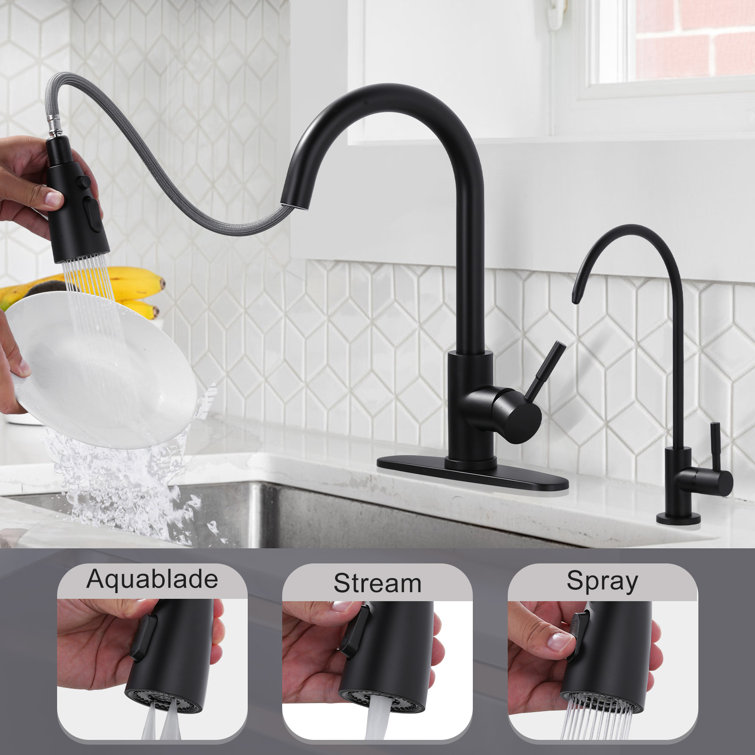 Matte Black Stainless Steel Pull-Down Kitchen Faucet with Water Filter