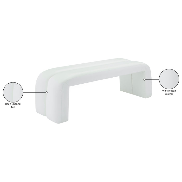 Arc White Faux Leather Tufted Bench with Straight Legs