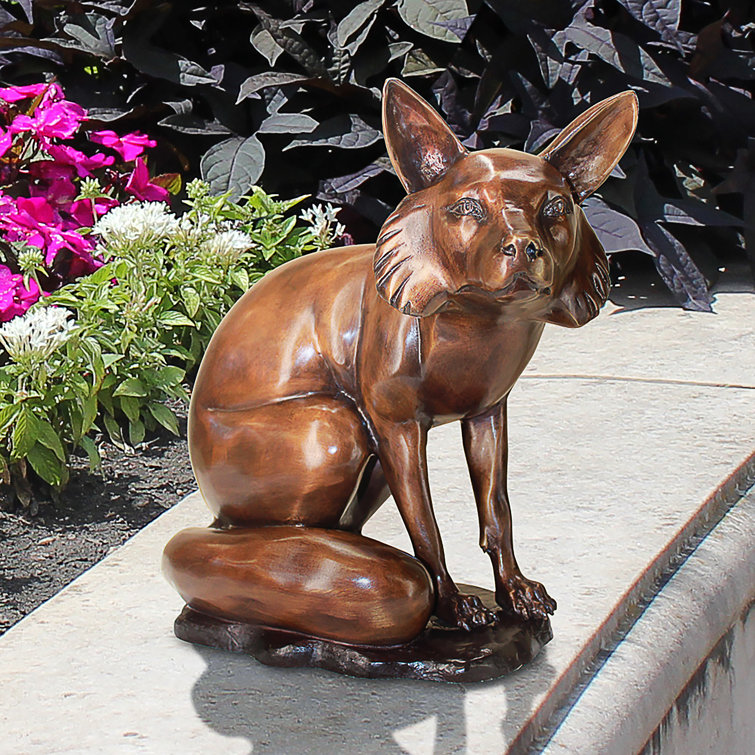 Bronze Handcrafted Sitting Fox Garden Statue