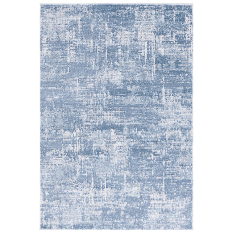 Ivory and Steel Blue Abstract Hand-knotted Rug