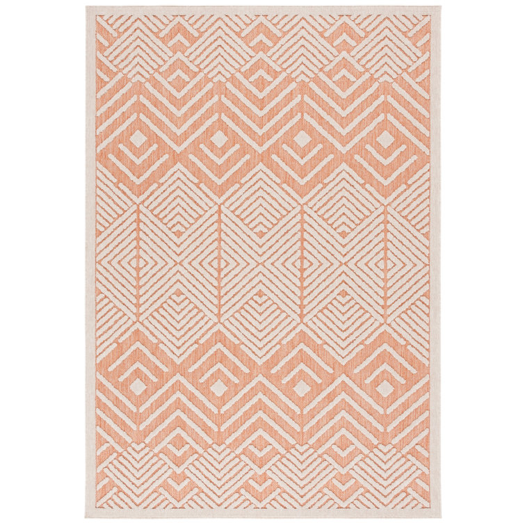 Ivory and Rust Geometric 9' x 12' Indoor/Outdoor Rug