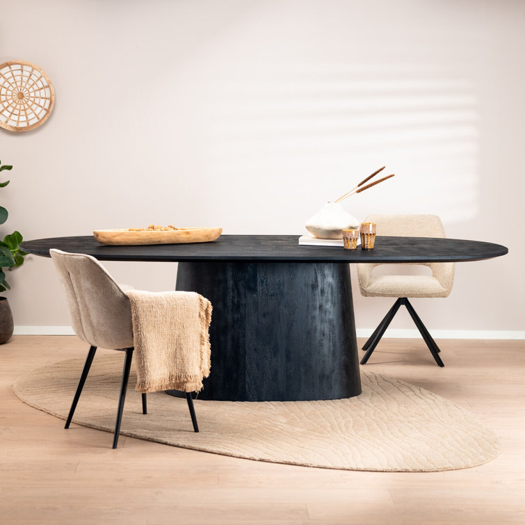 Aron Black Mango Wood Oval Dining Table, 43" W x 118" L