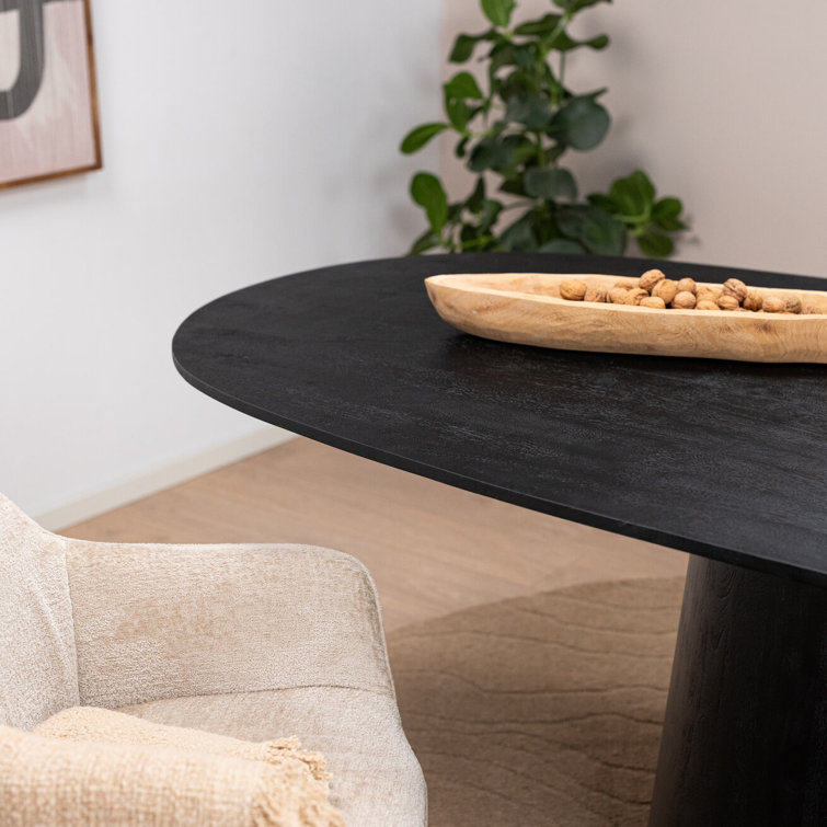 Aron Black Mango Wood Oval Dining Table, 43" W x 118" L