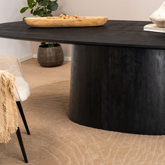 Aron Black Mango Wood Oval Dining Table, 43" W x 118" L