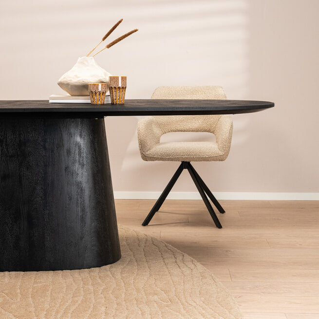 Aron Black Mango Wood Oval Dining Table, 43" W x 118" L