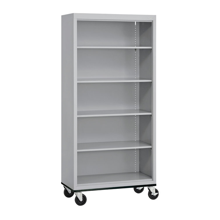 Dove Gray Adjustable Steel Mobile Bookcase with Shelves