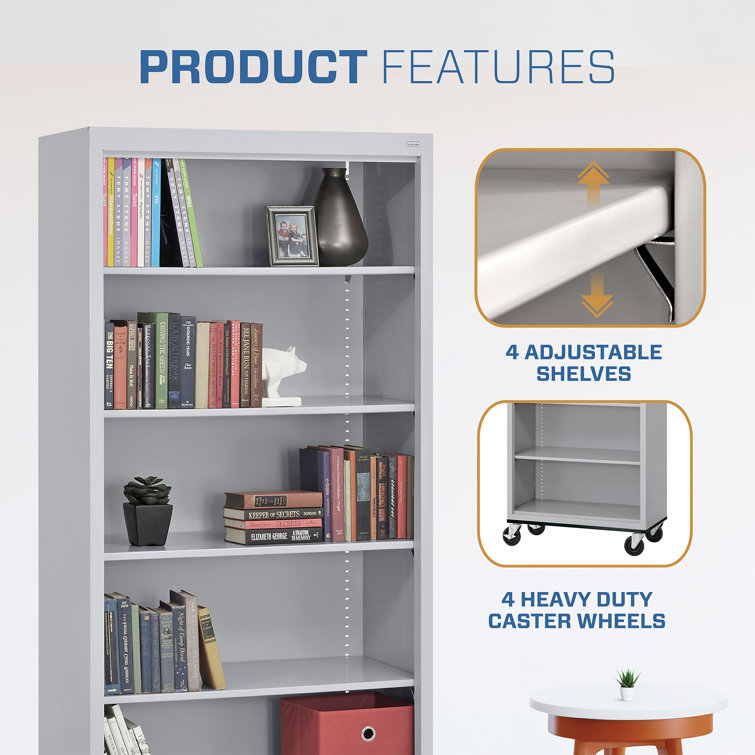 Dove Gray Adjustable Steel Mobile Bookcase with Shelves