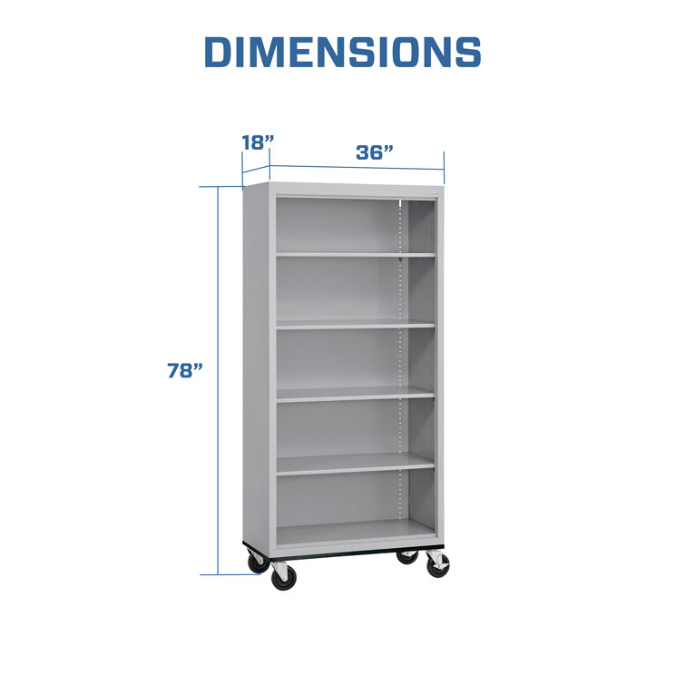 Dove Gray Adjustable Steel Mobile Bookcase with Shelves