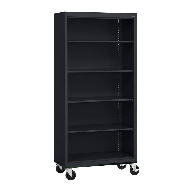 Black Steel Mobile Bookcase with Adjustable Shelves