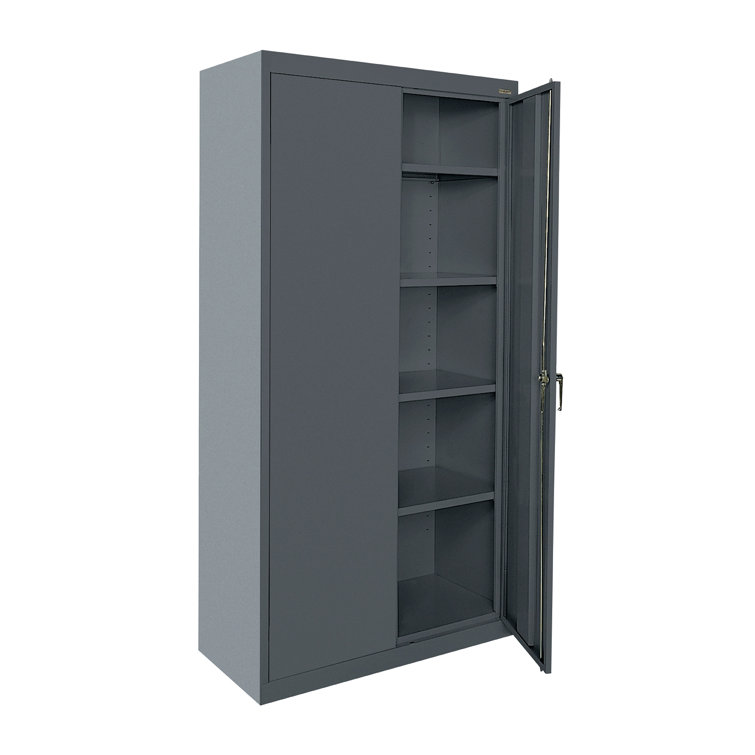 Charcoal Gray Lockable Office Storage Cabinet with Adjustable Shelves