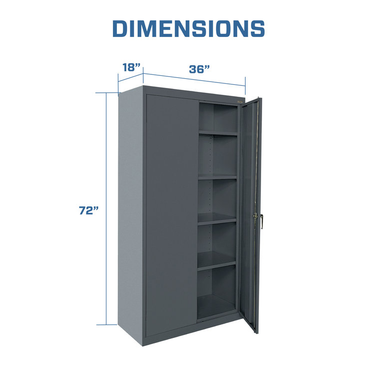 Charcoal Gray Lockable Office Storage Cabinet with Adjustable Shelves