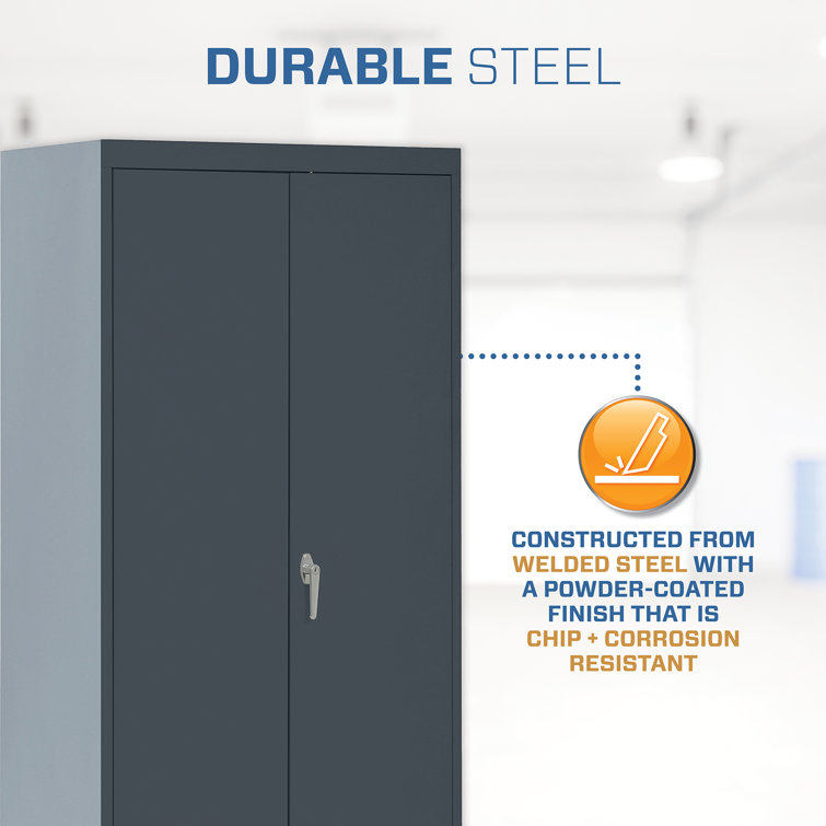 Charcoal Gray Lockable Office Storage Cabinet with Adjustable Shelves