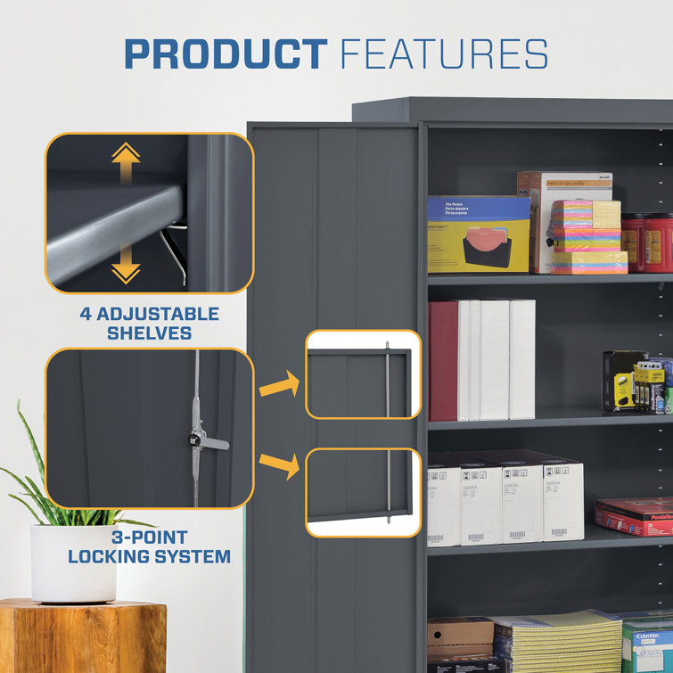 Charcoal Gray Lockable Office Storage Cabinet with Adjustable Shelves