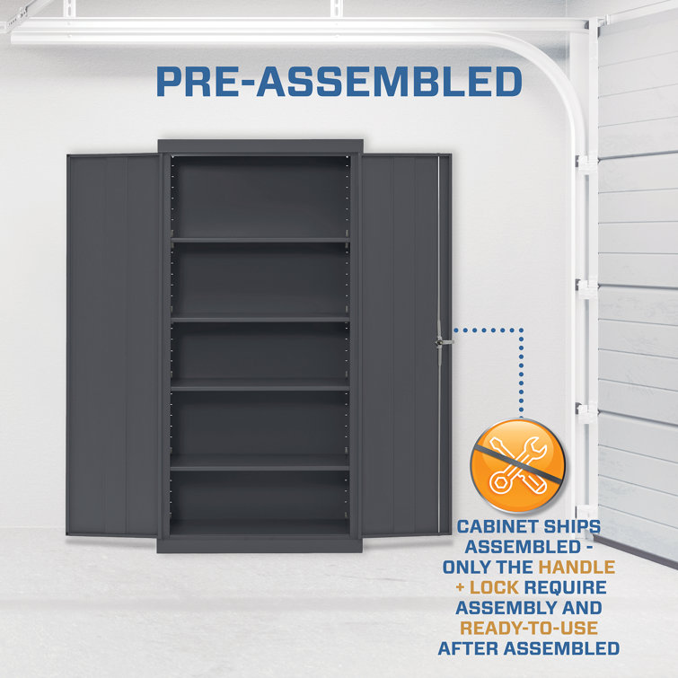 Charcoal Gray Lockable Office Storage Cabinet with Adjustable Shelves