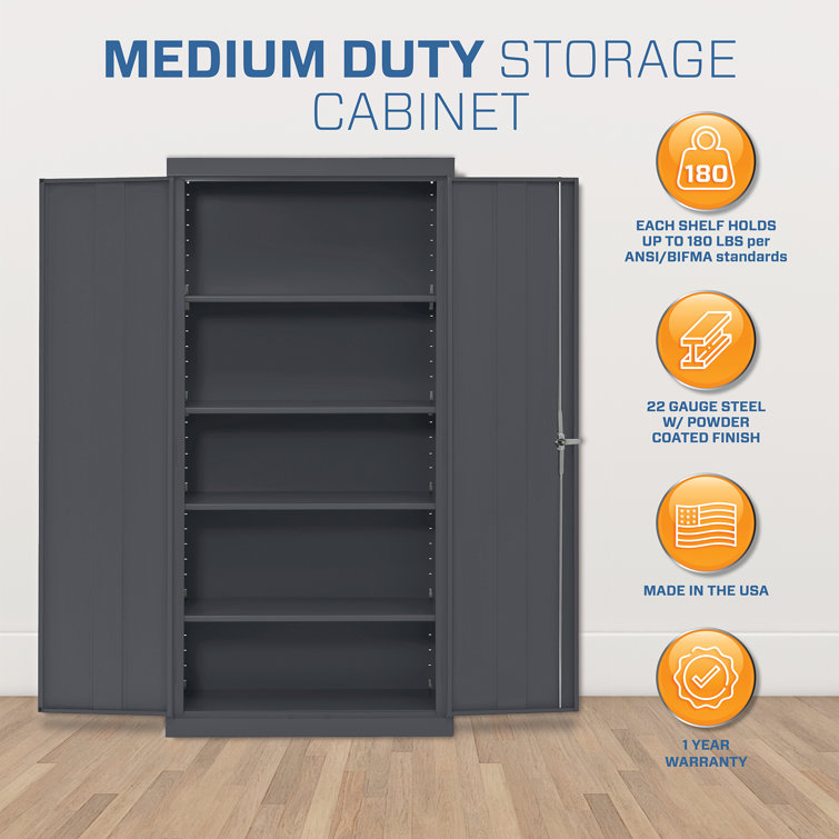 Charcoal Gray Lockable Office Storage Cabinet with Adjustable Shelves
