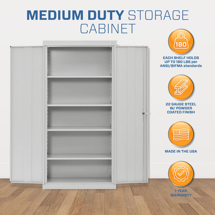 Dove Gray Steel Office Storage Cabinet with Adjustable Shelves