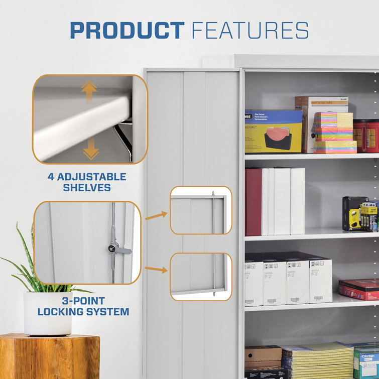 Dove Gray Steel Office Storage Cabinet with Adjustable Shelves