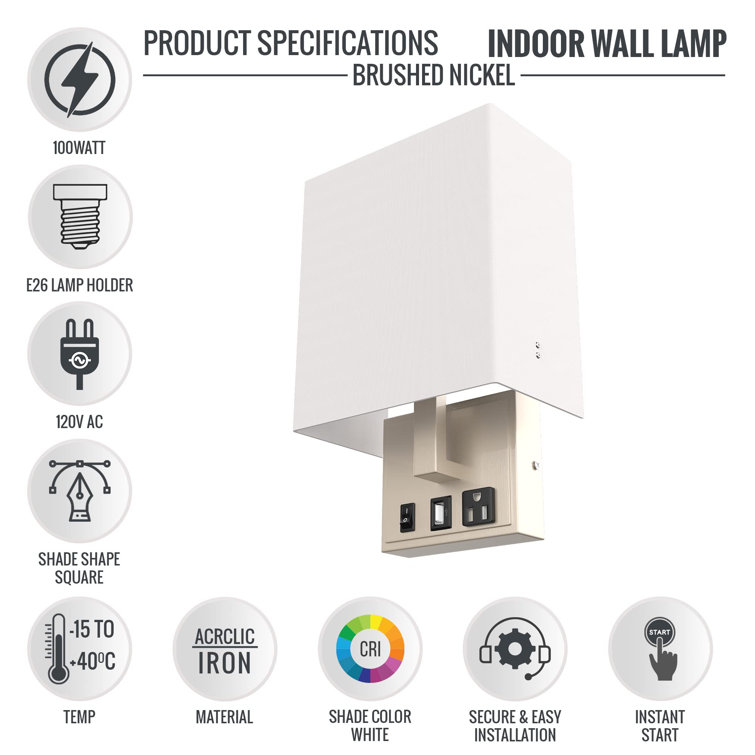 Brushed Nickel 1-Pack Wall Sconce with White Acrylic Shade