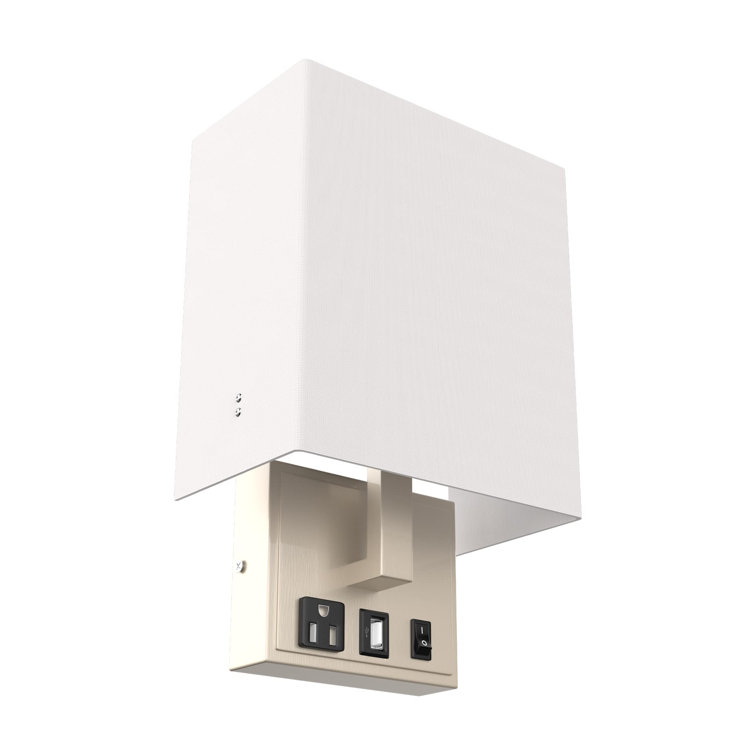 White Fabric Shade Modern Wall Sconce with USB Port