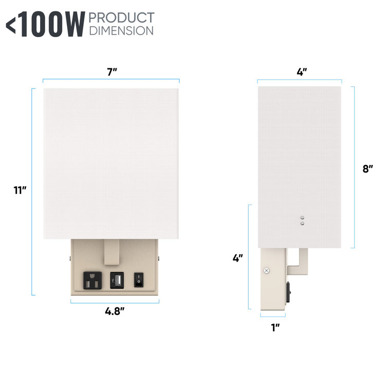 White Fabric Shade Modern Wall Sconce with USB Port