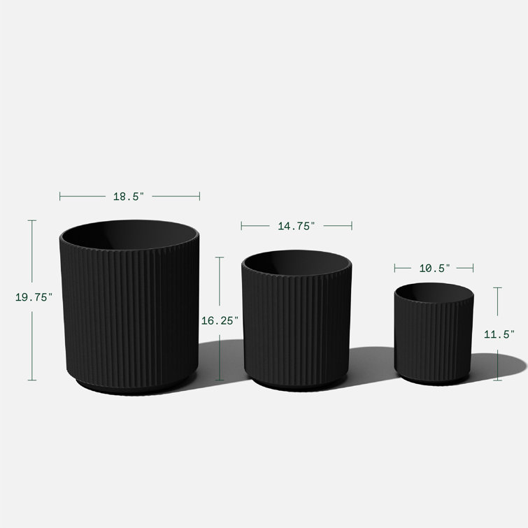 Demi Black Concrete-Composite Round Planter Set of 3
