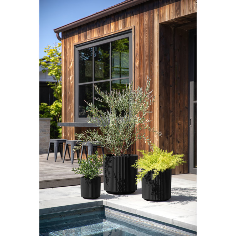 Demi Black Concrete-Composite Round Planter Set of 3