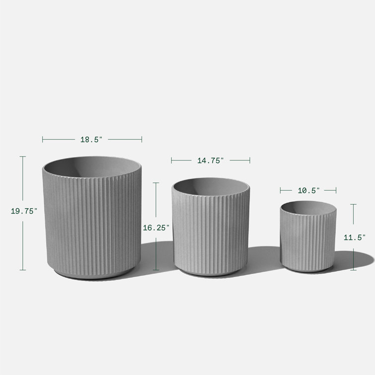 Gray Fluted Concrete-Composite Indoor/Outdoor Planter Set