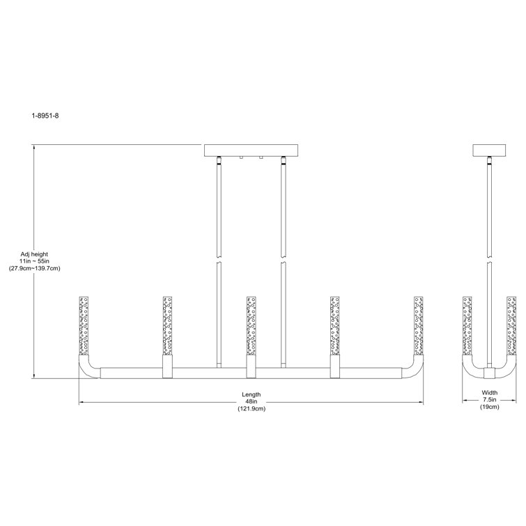 Warm Brass 8-Light LED Linear Chandelier with Clear Seeded Acrylic Shades