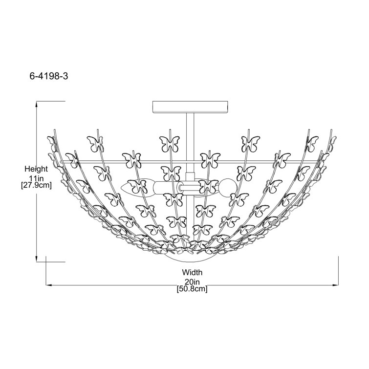 Burnished Brass Butterfly 3-Light Semi-Flush Mount Ceiling Fixture