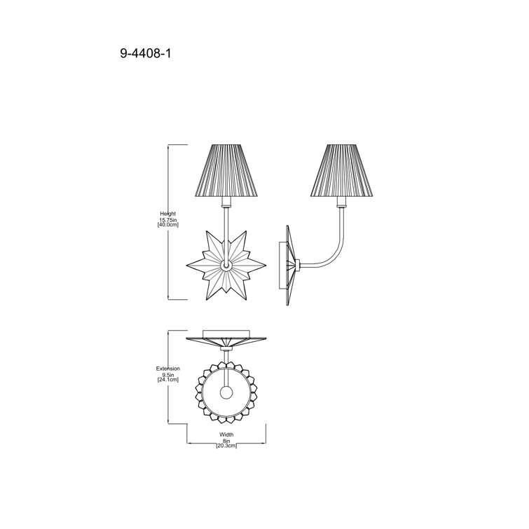 Black Tourmaline 1-Light Sconce with White Pleated Shade