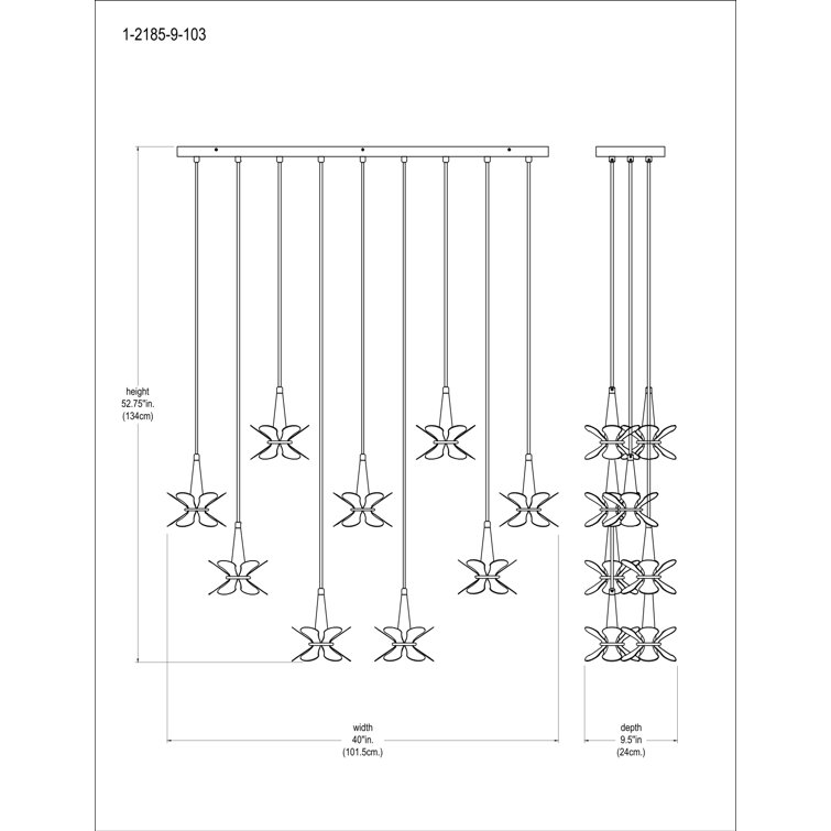 Portinatx Satin Black and Hammered Gold 9-Light Linear Chandelier