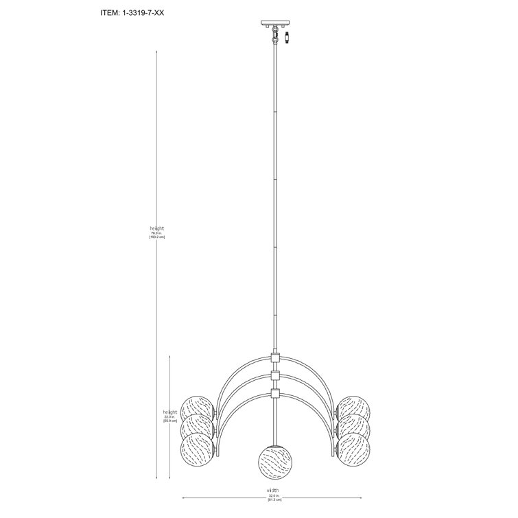 Matte Black 7-Light Chandelier with Strie Glass Shades