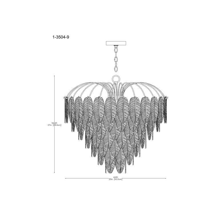 Luxurious Warm Brass 9-Light Chandelier with Frosted Glass Feathers