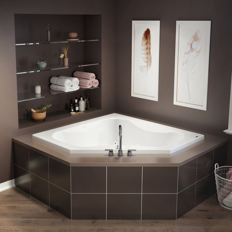 Marineo 60" White Acrylic Corner Drop-in Soaking Bathtub