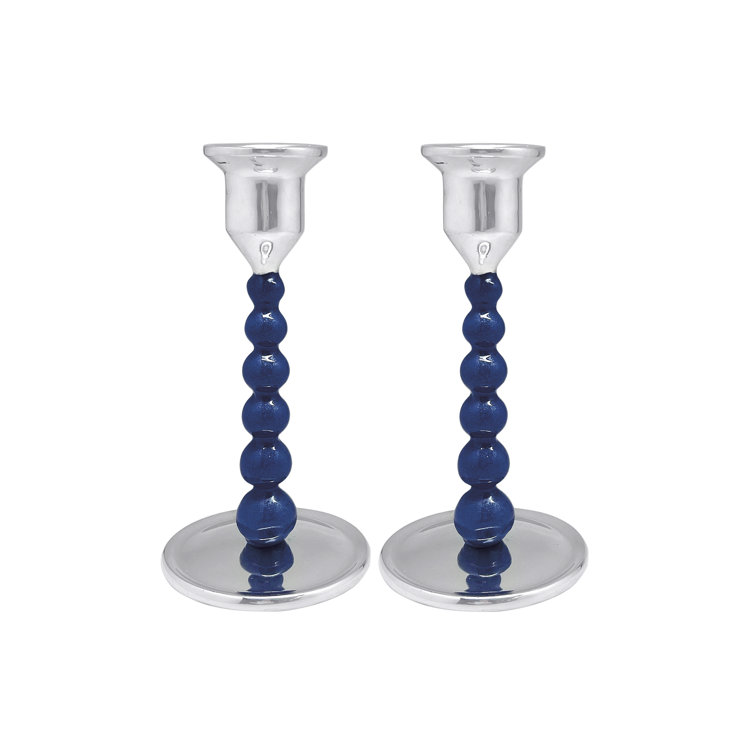 Pearled Blue Aluminum Tabletop Candlestick Set of 2