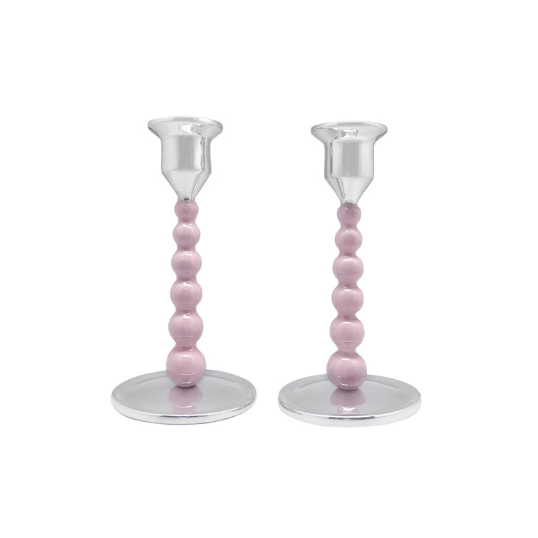 Mariposa Pink Aluminum Candlestick Set of Two