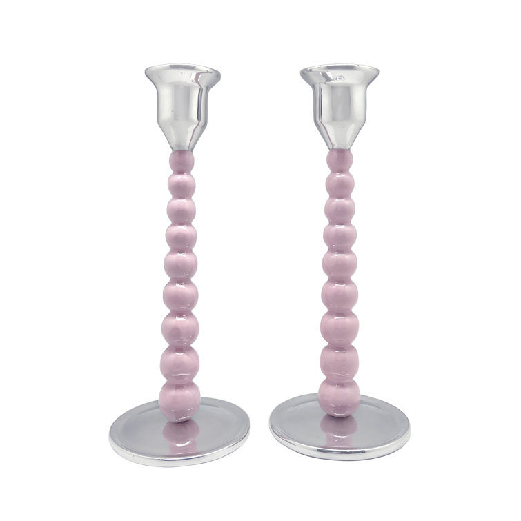 Mariposa Pink and Silver Aluminum Candlestick Set, 9"