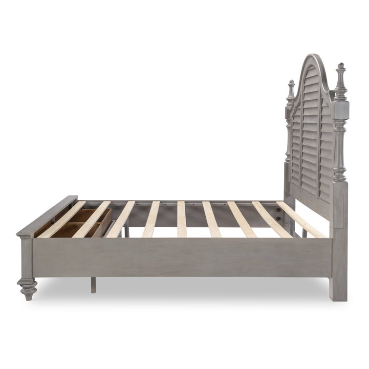 King Gray and Brown Wood Poster Bed with Storage