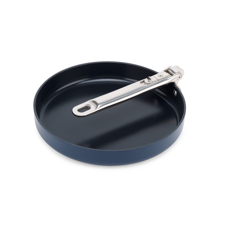 Blue Ceramic Non-Stick Frying Pan with Folding Handle