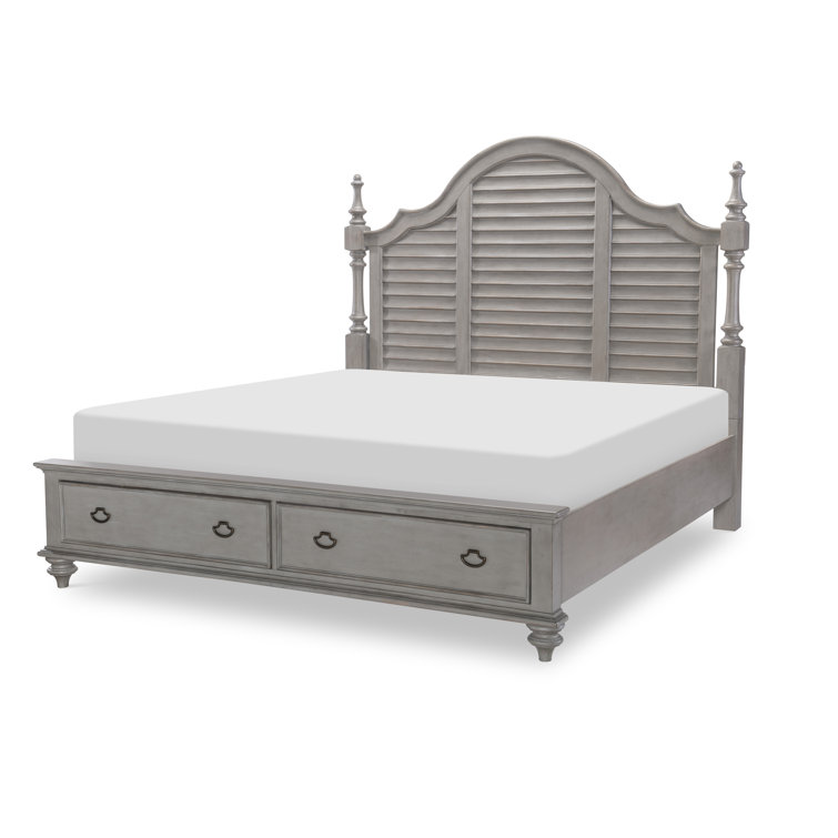King Gray and Brown Wood Poster Bed with Storage
