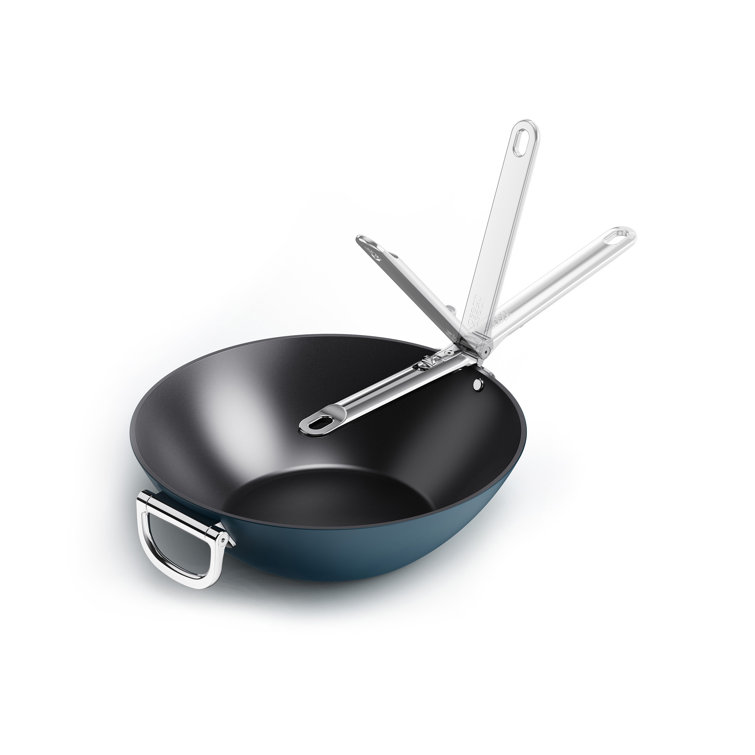 Navy Blue Ceramic Non-Stick 12.5" Wok with Folding Handle