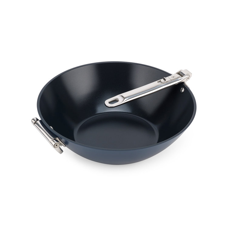 Navy Blue Ceramic Non-Stick 12.5" Wok with Folding Handle