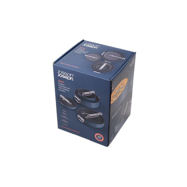 Blue Aluminum Non-Stick 10-Piece Cookware Set with Folding Handles