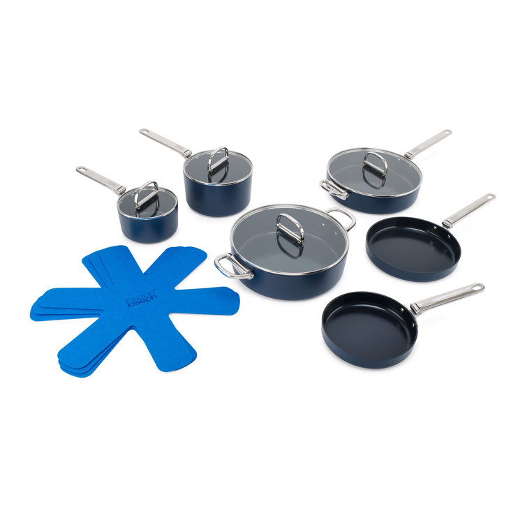 Blue Aluminum Non-Stick 10-Piece Cookware Set with Folding Handles