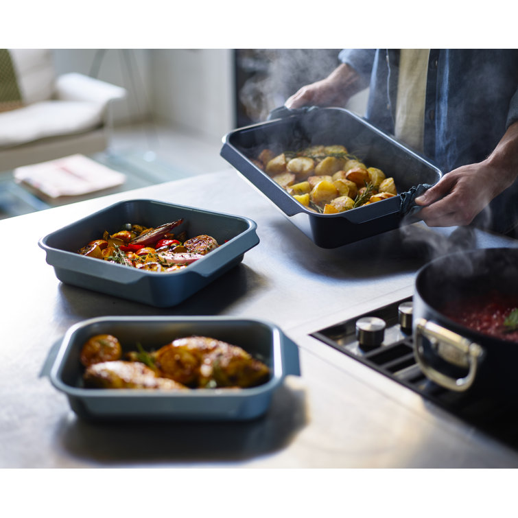 Blue Carbon Steel Non-Stick Stackable Roasting Pan Set